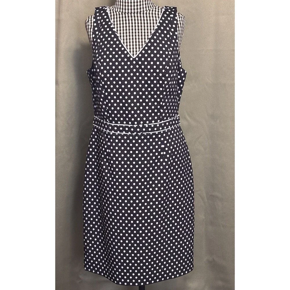 The Limited Dress Womens Size 12 Black Blue Polka Dot Zip Back Sleeveless Pencil